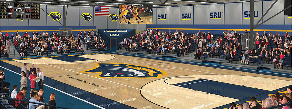 an artist's rendering of the fieldhouse, at another angle