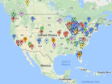 Image example of the Alumni Map showing where alumni are in North America.
