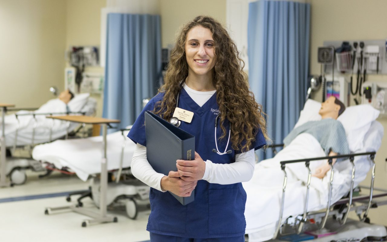 Nursing student Jessica Khoury in simulation lab