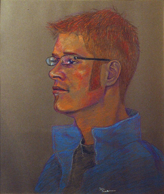 color pencil portrait drawing of a man with glasses
