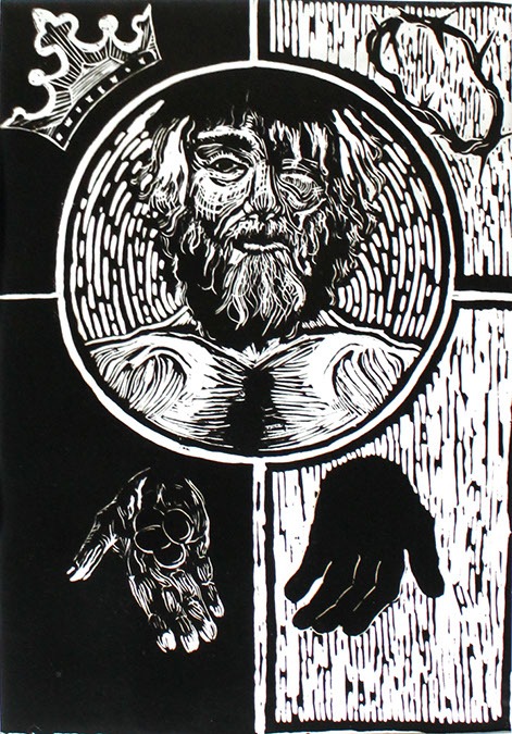 Block print inking of Jesus