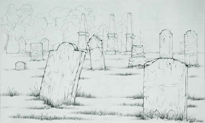 Contour drawing of cemetery