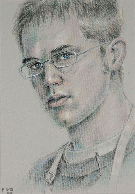 color pencil drawing of a man with glasses