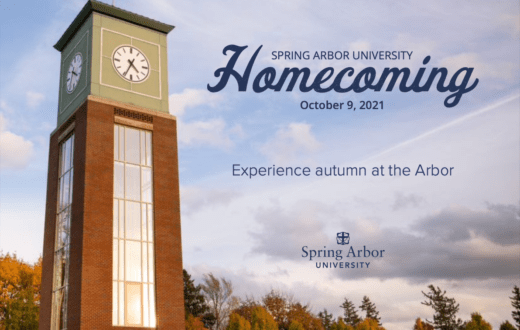 Homecoming graphic with clock tower