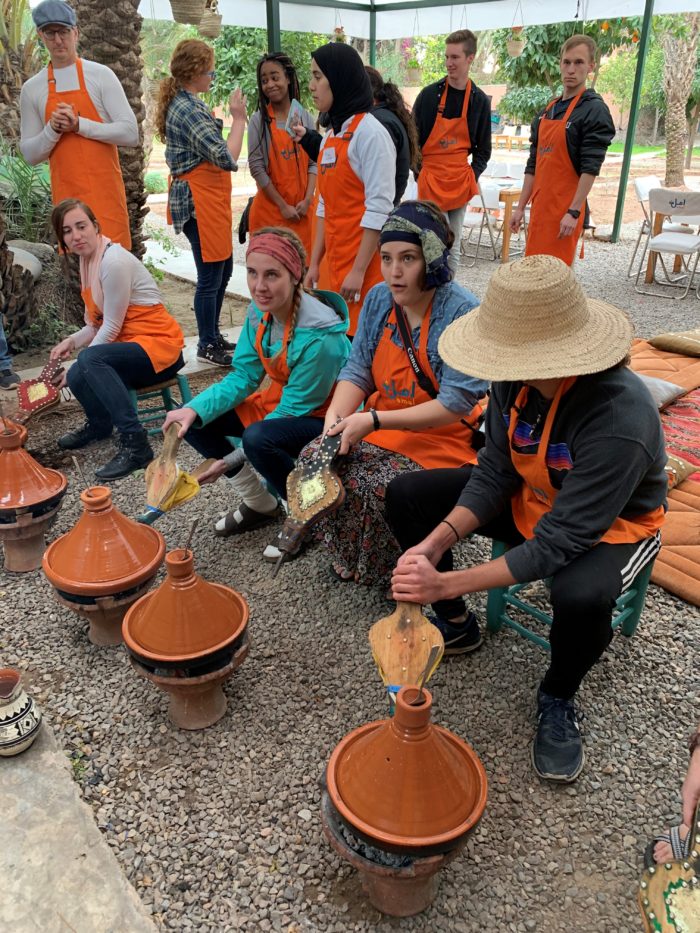 Spring Arbor students cooking outdoors in Morocco