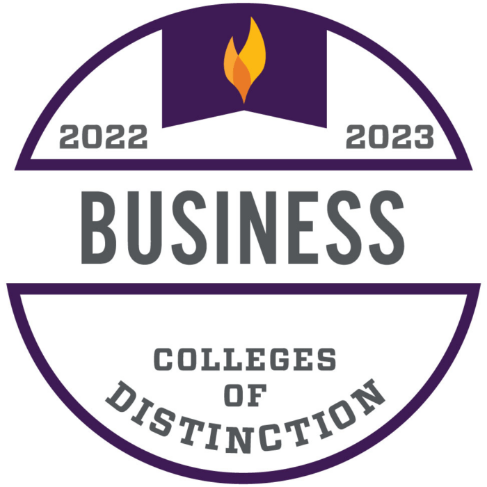 Badge from Colleges of Distinction recognizing Business at SAU for 2022-2023
