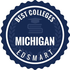 Badge from EdSMart naming SAU as one of the best colleges in Michigan